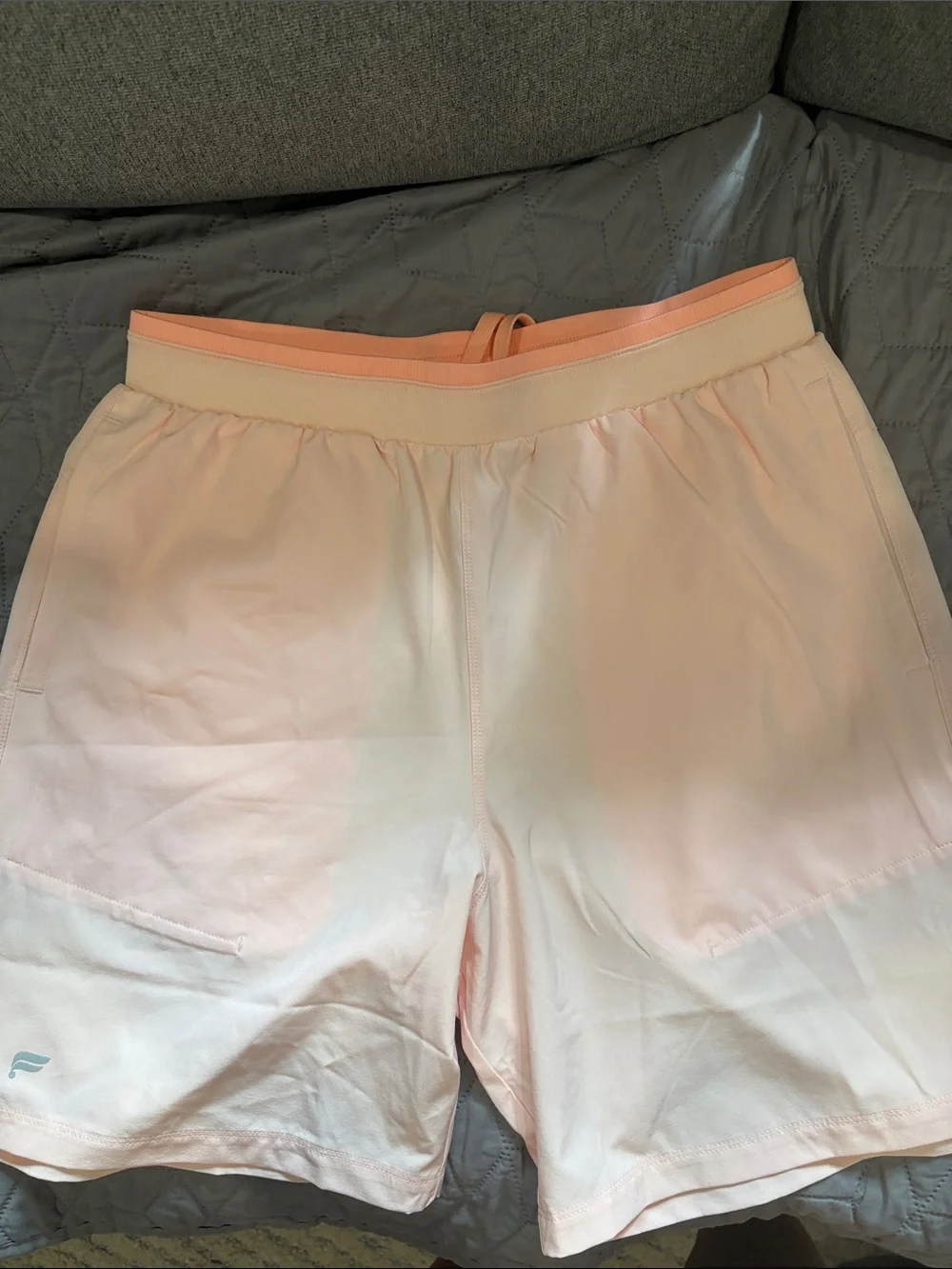 Fabletics Men's Athletic Shorts Trio — Lavender, Light Pink, Coral/Orange